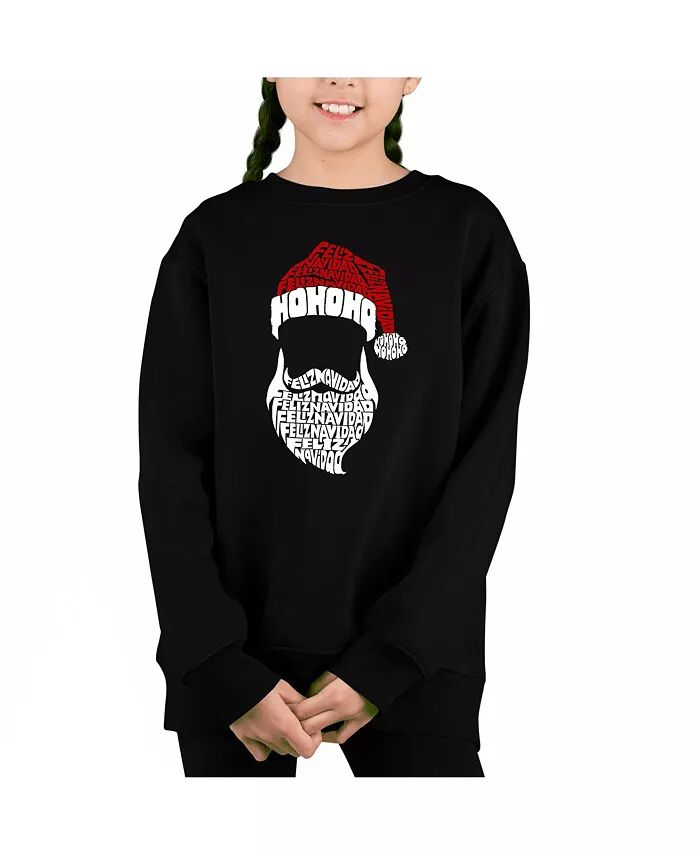 

Толстовка с круглым вырезом для девочек Feliz Navidad Santa Claus Word Art LA Pop Art, черный