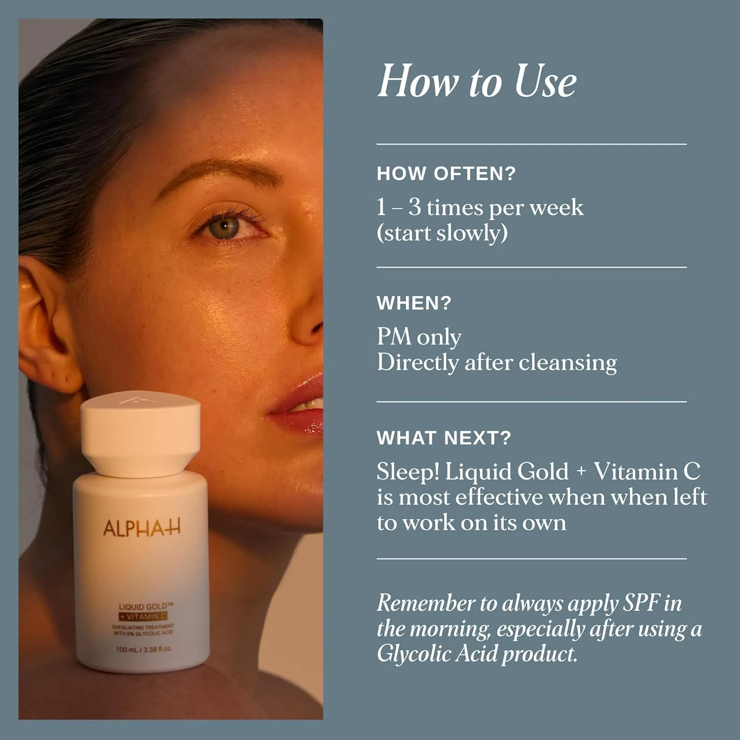 Alpha-H Liquid Gold Exfoliating Treatment 5% Glycolic Acid 100 мл - осветляет, выравнивает тон, разглаживает текстуру, уменьшает видимость морщин - обновление кожи дома для всех типов кожи, With Vitamin C — фото 4
