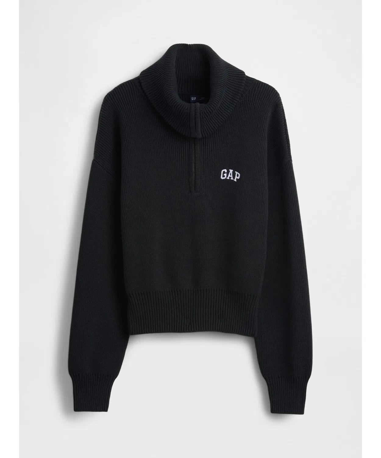 Свитер с полузастёжкой-молнией GAP Relaxed Fit хлопковый укороченный зелёный — фото 2