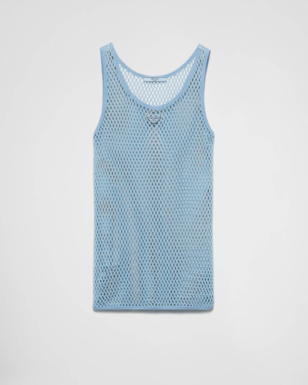 

Майка из хлопковой сетки без рукавов Prada, астрально-синий