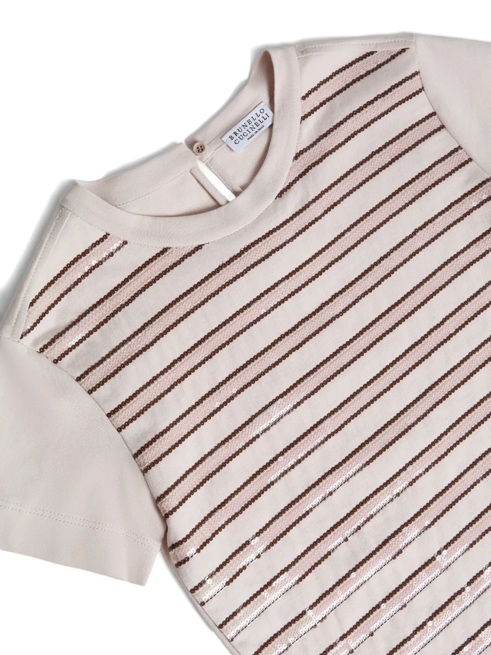 Футболка в полоску с пайетками Brunello Cucinelli Kids, розовый — фото 3