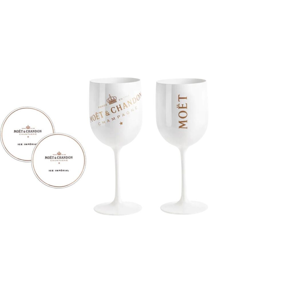 

Оригинальные акриловые бокалы для шампанского Moët & Chandon Ice Imperial White с подставками Moet & Chandon