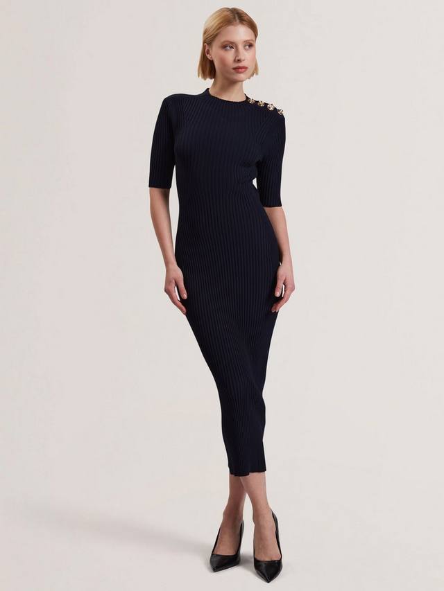 

Платье на пуговицах из рубчатого трикотажа Ted Baker, темно-синий