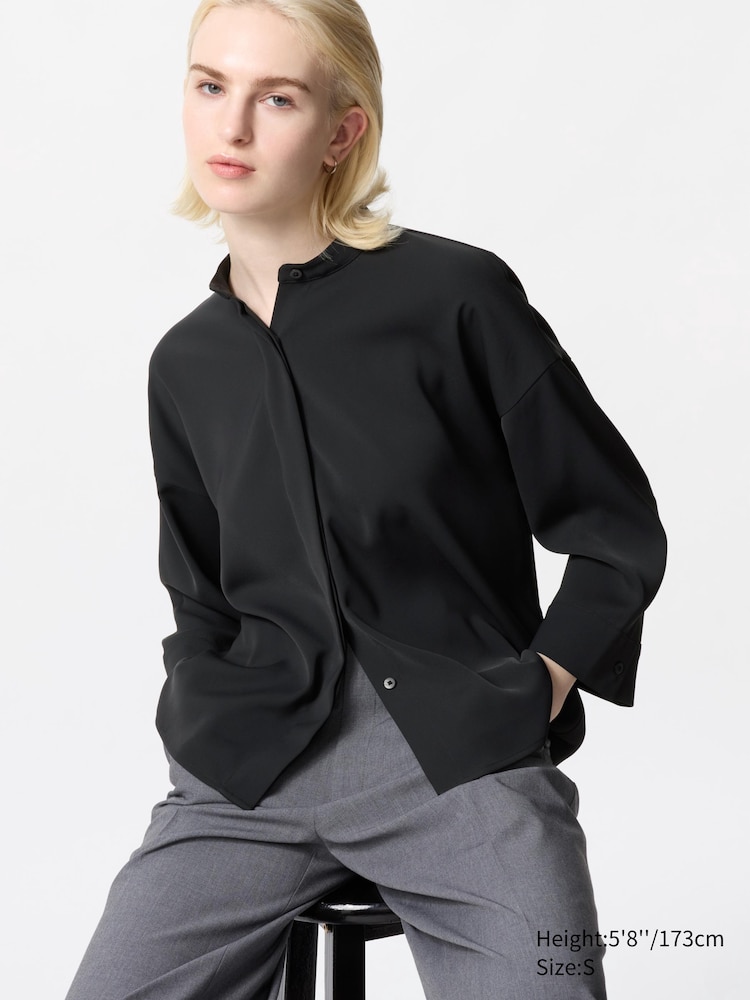 

Блуза с драпировкой рукав 3/4 Uniqlo, цвет 09 черный