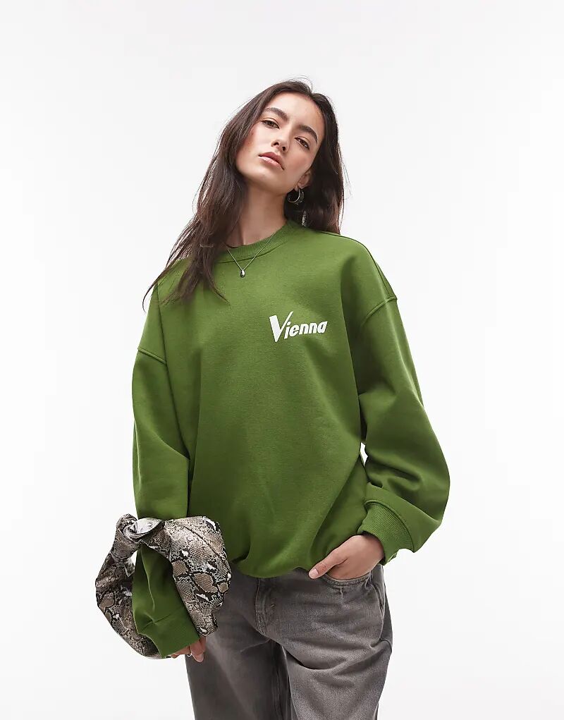 

Слоган Vienna свободная толстовка темно-зеленого цвета Topshop