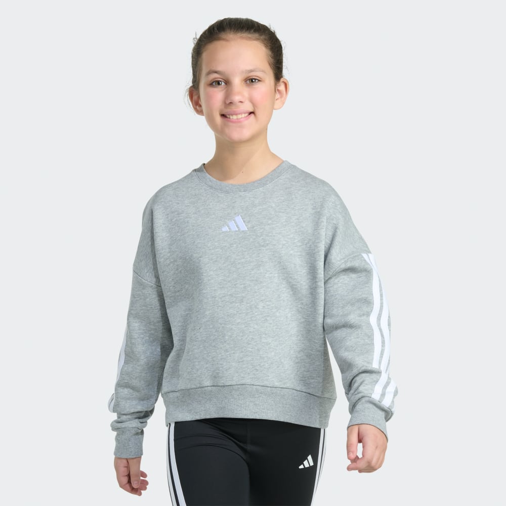 

Толстовка Adidas Long Sleeve 3-Stripe Crewneck Heather Fleece Pullover, цвет Medium Grey Heather