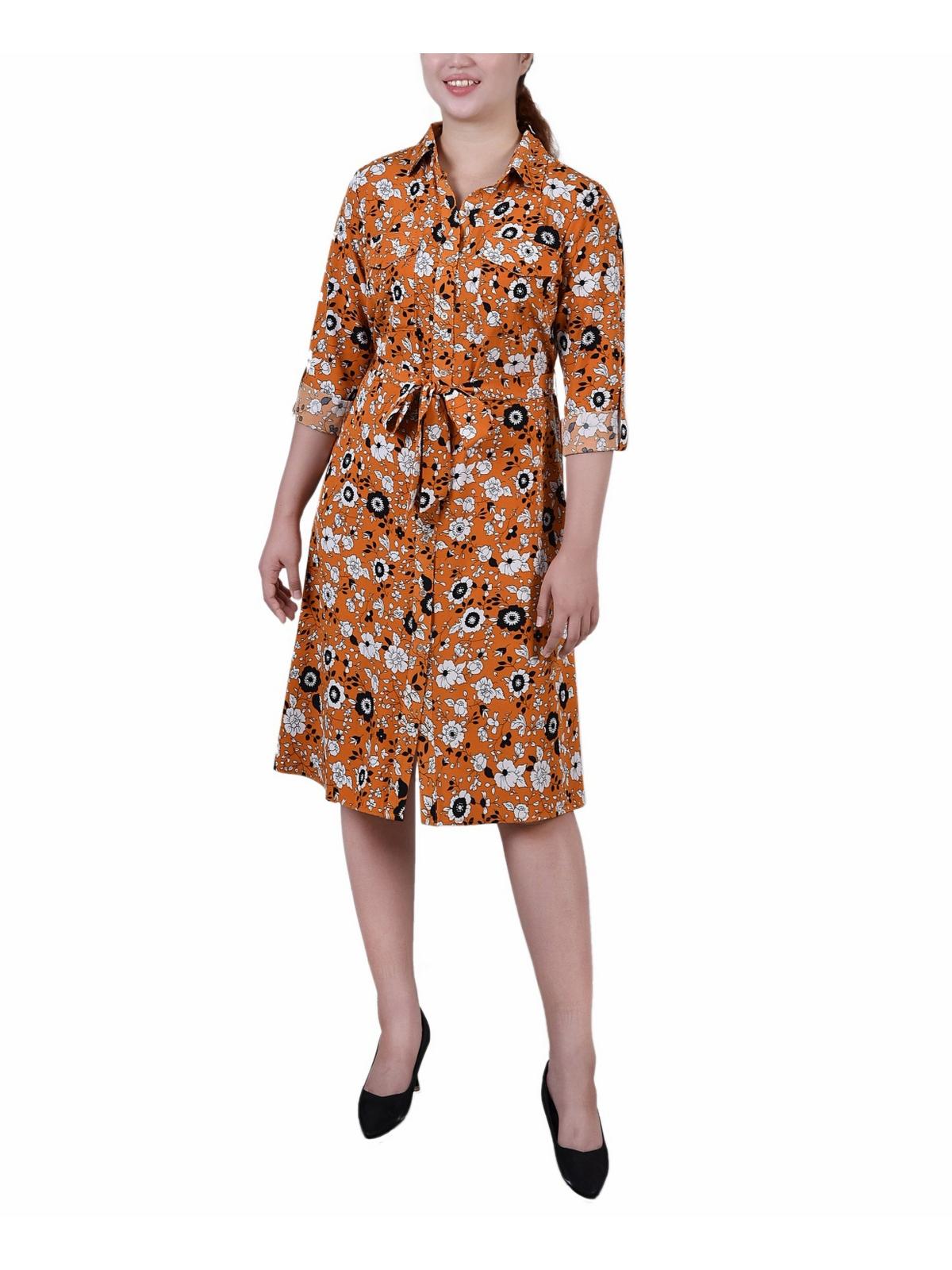 

Платье-рубашка из полиэстера для женщин Petites NY Collection, цвет mustard black floral