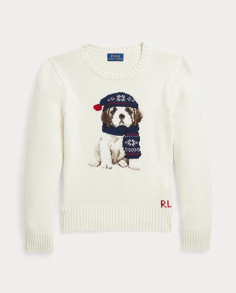 

Кремовый хлопковый свитер для девочки Polo Ralph Lauren