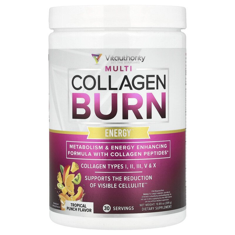 

Vitauthority, Multi Collagen Burn, Energy, тропический пунш, 309 г (10,89 унции)