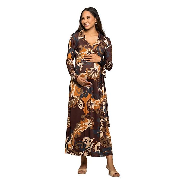 

Длинное платье для беременных с узором «пейсли» и завышенной талией. 24Seven Comfort Apparel