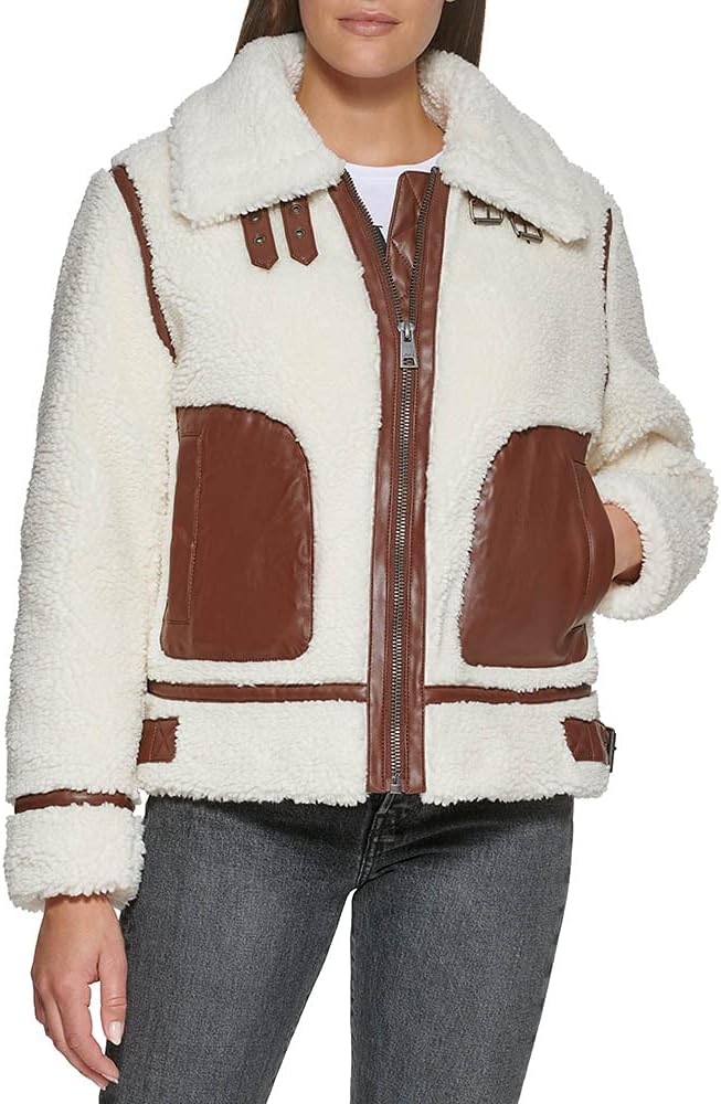 

Levi's Женская мото-куртка с отделкой из шерпы, Cream/Brown