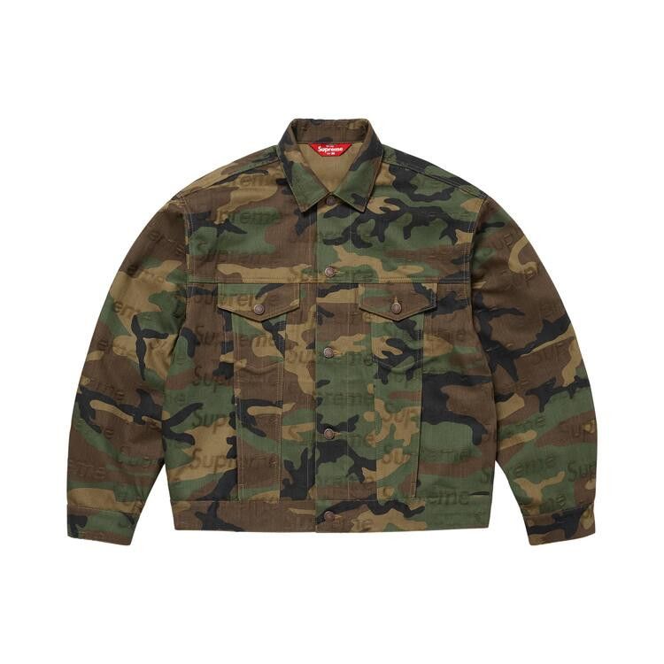 

Джинсовая куртка Supreme Jacquard Logos Denim Trucker Jacket 'Woodland Camo'