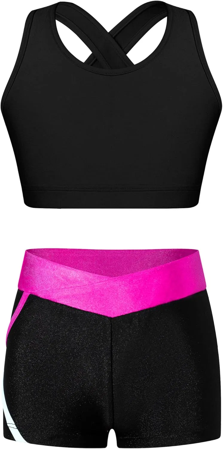 Детский спортивный комплект из топа и шорт, TiaoBug, Black&rose