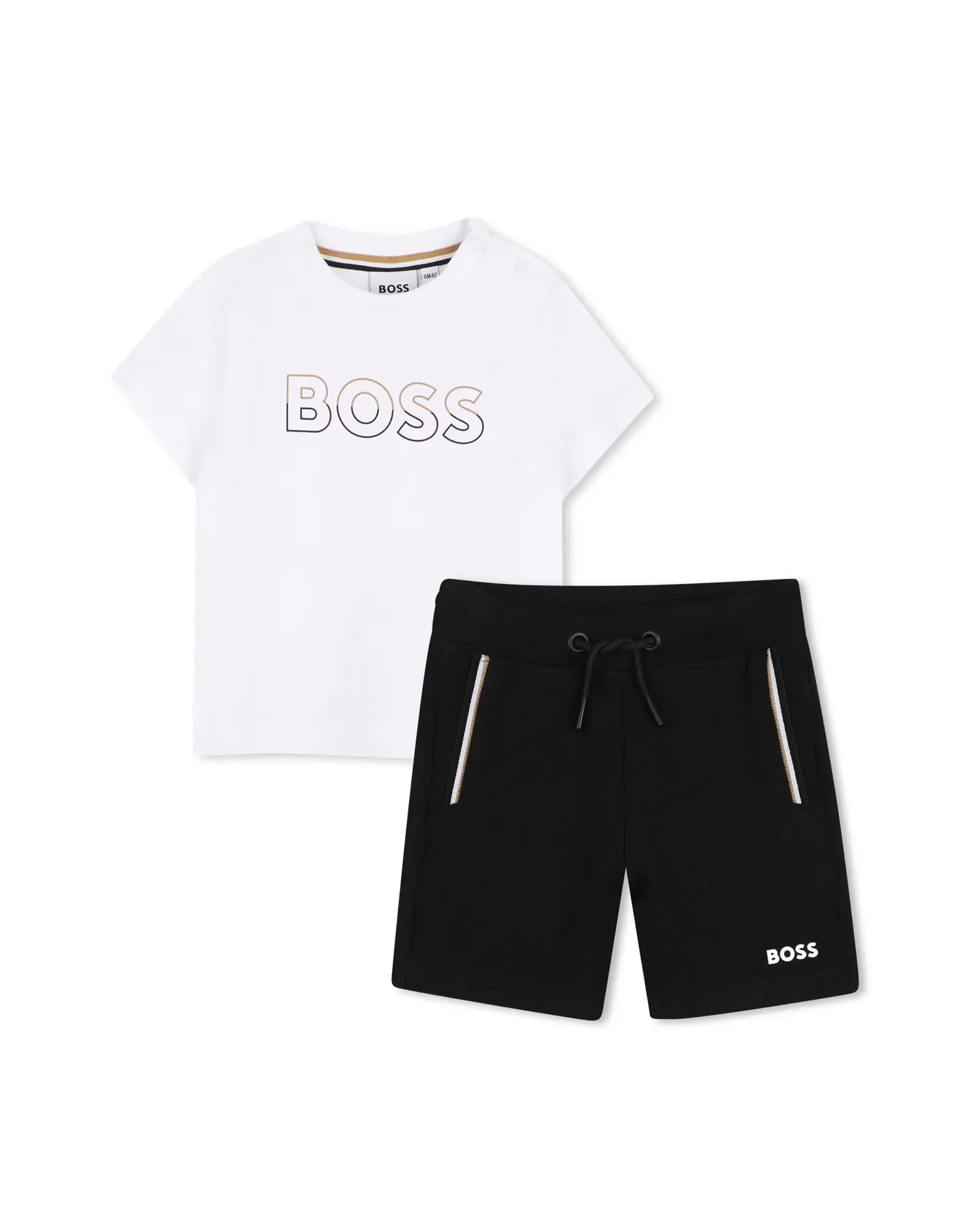 Комплект для мальчика с коротким рукавом из однотонного хлопка BOSS Kidswear, черный