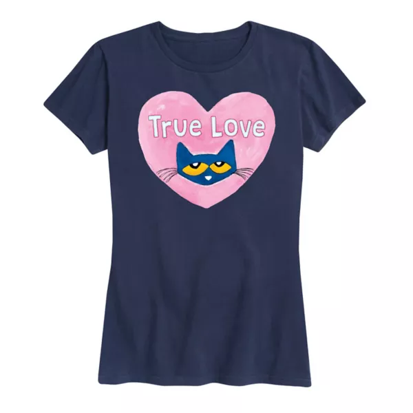

Женская футболка с принтом "Pete the Cat" и надписью "Настоящая любовь" Licensed Character, синий