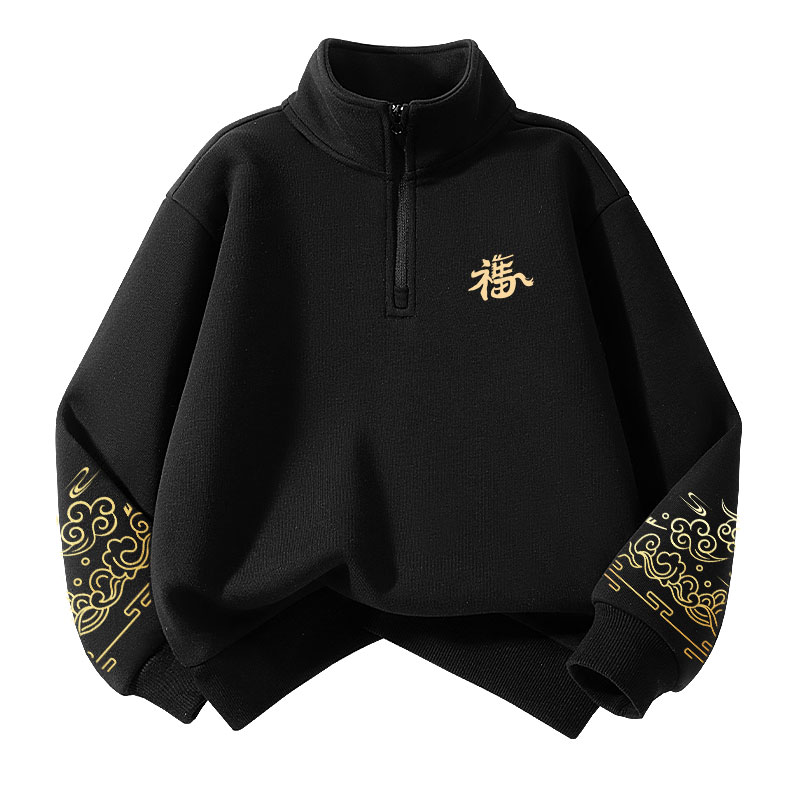 

Детский свитшот с полуоткрытым воротником Moderate WARRIOR, черный/h jin fu ma k+h left sleeve золото-stamped k+h right sleeve золото-stamped k