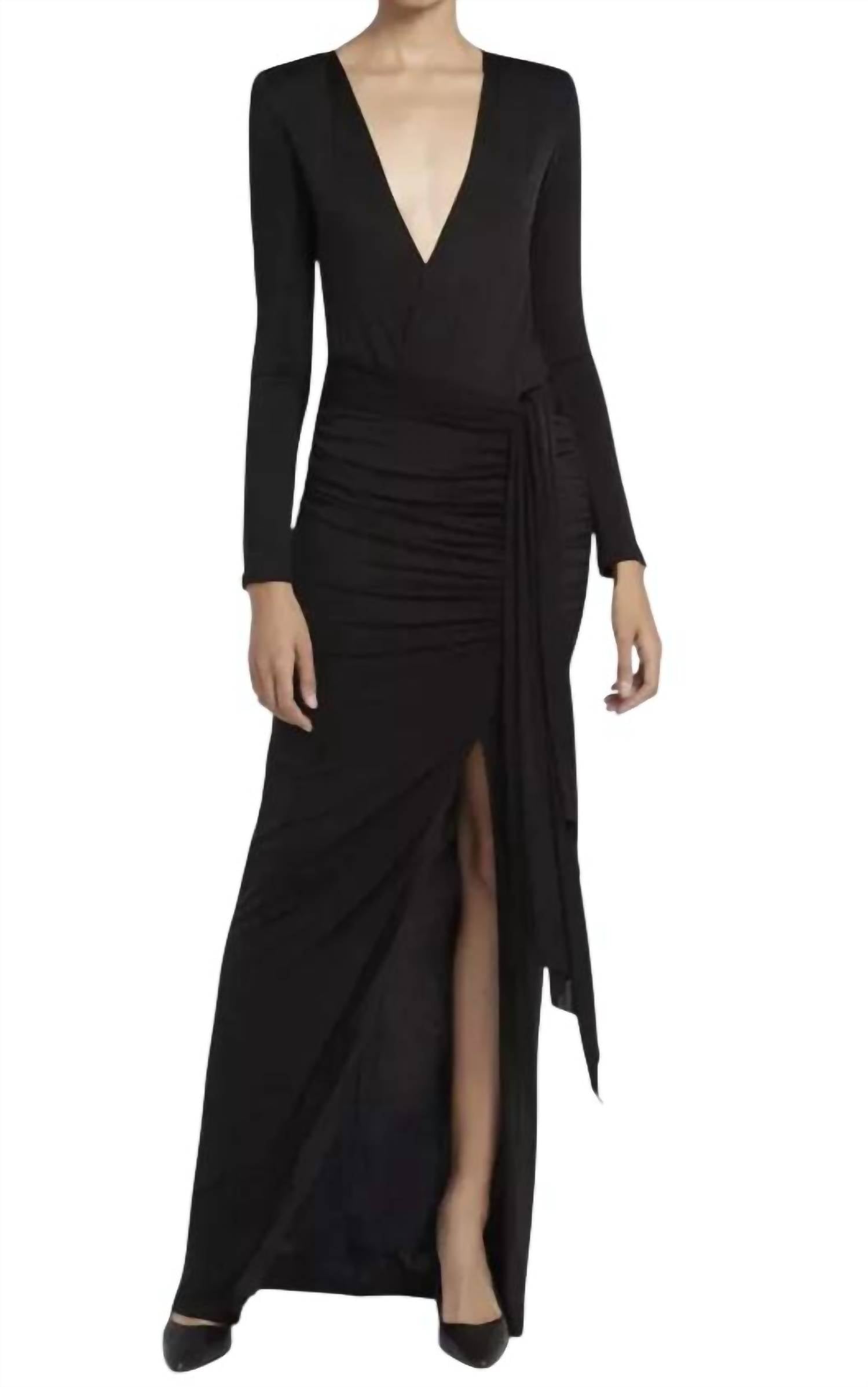 

Платье макси Kyra Deep Drapey черного цвета alice + olivia