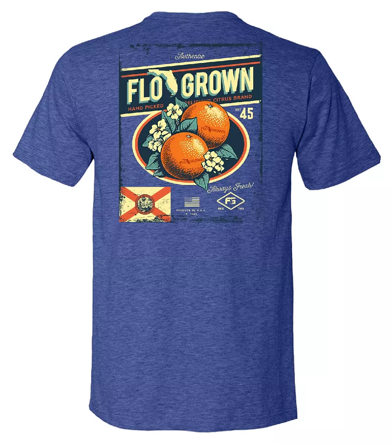 

Мужская футболка с плакатом FloGrown Oranges, цвет Heather Royal