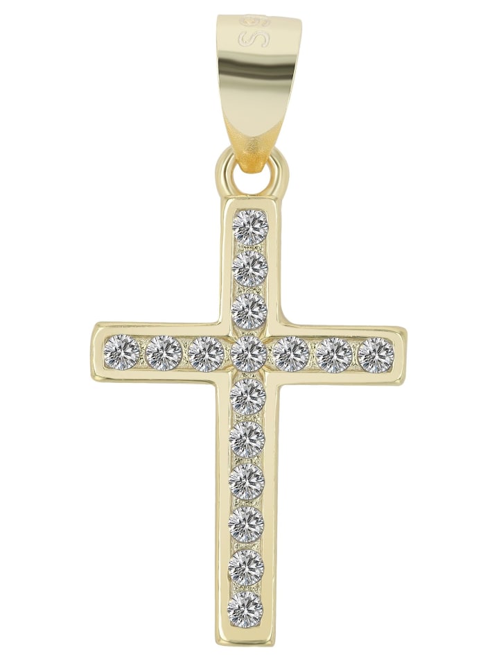 

Adeliás Женский кулон - Крест. Кулон в виде креста из серебра 925 пробы с кубическим цирконием в золотой оправе
