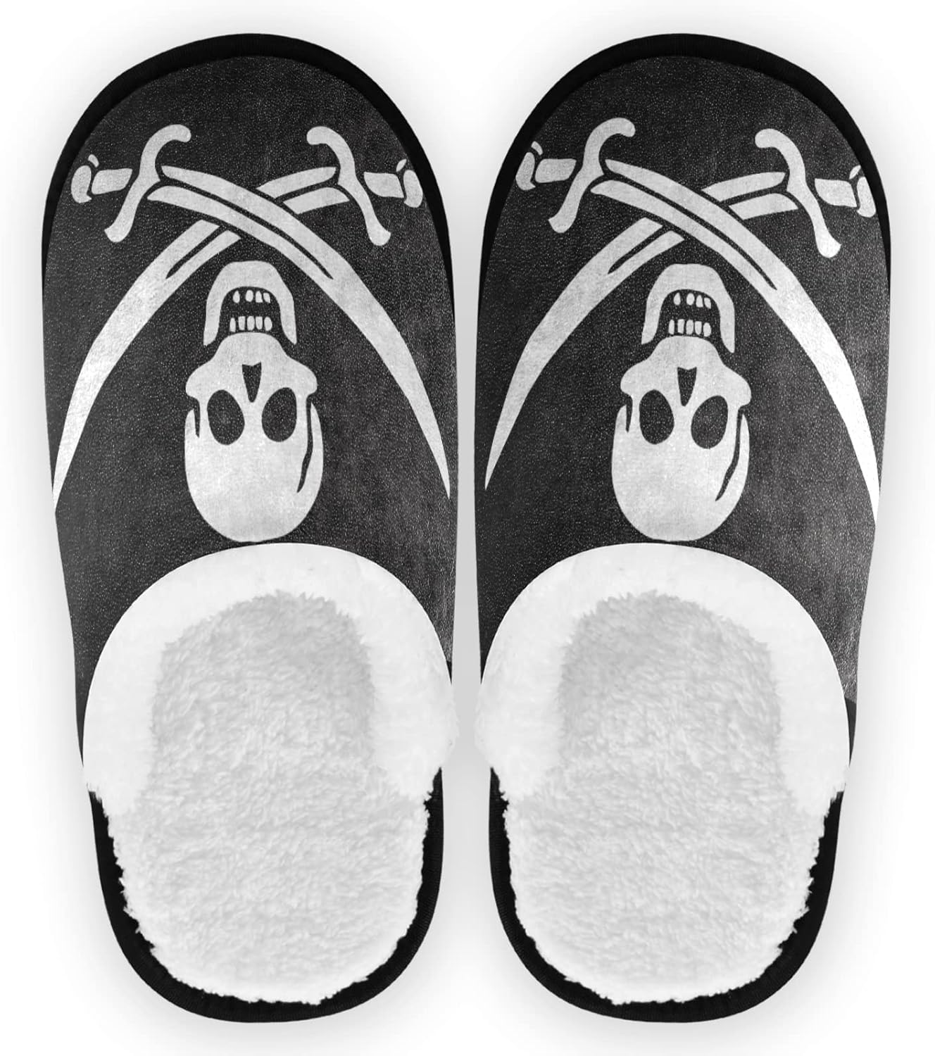 

Тапочки visesunny для женщин и мужчин, зимние теплые домашние тапочки из хлопка с эффектом памяти, мягкие плюшевые флисовые домашние тапочки без шнурков для девочек, обувь для дома и улицы, Pirate Skull