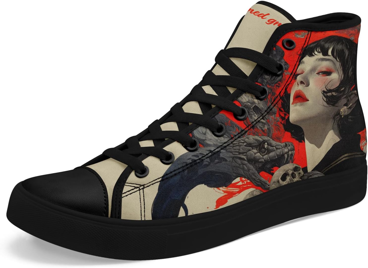 

Высокие кеды с черепом из холста для мужчин и женщин, панк-готический стиль, модные унисекс, стильные повседневные обувь с плоской подошвой Awsole, черный/красный/серый/бежевый