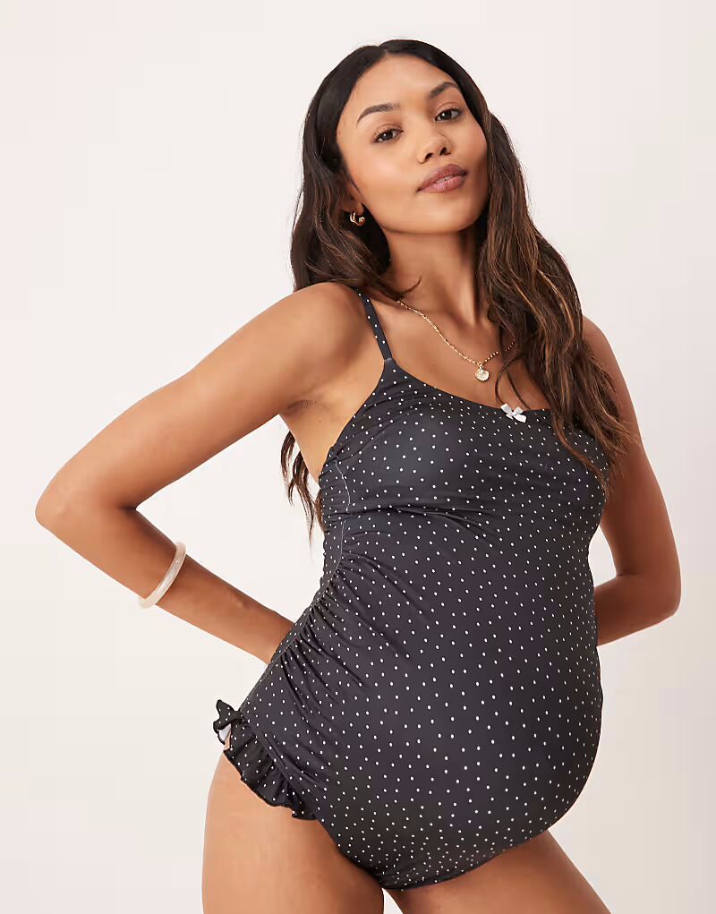 

ASOS DESIGN Maternity Gerri купальник-сок-образный вырез в черный горошек