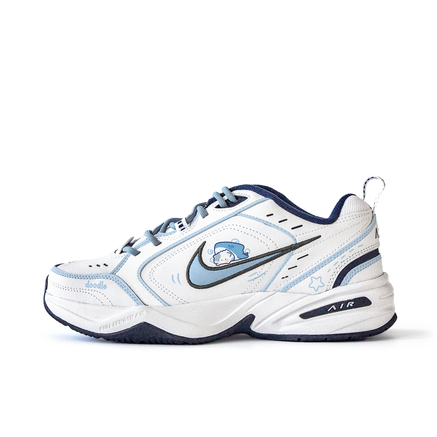 

Nike Air Monarch 4 противоскользящие износостойкие низкие массивные кроссовки унисекс бело-синие, цвет White Blue