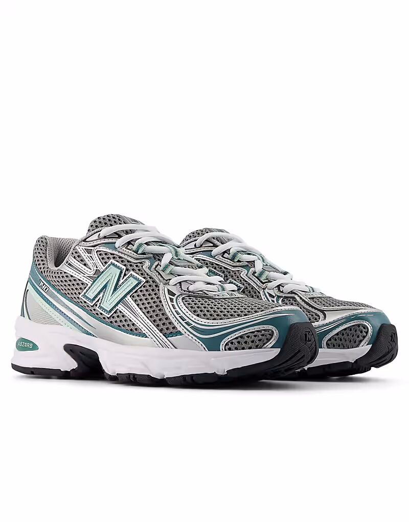 Кроссовки New Balance 740 в серебристом металлическом и бирюзовом цветах — фото 2
