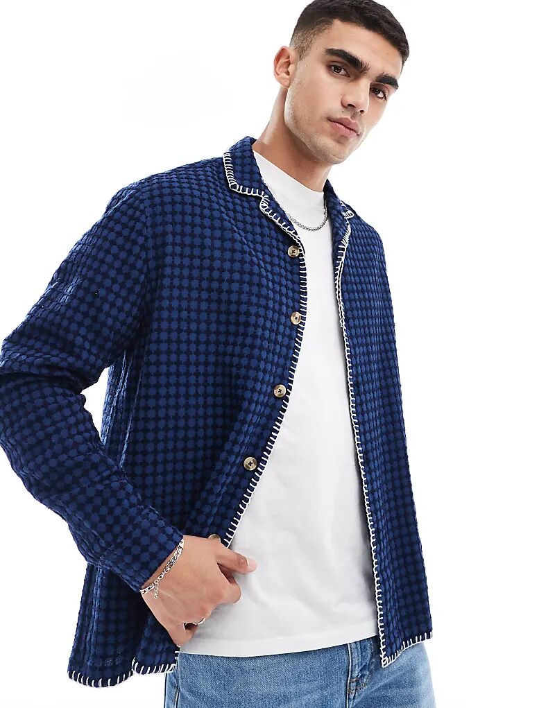 

Свободная рубашка revere темно-синего цвета вафельная ASOS DESIGN