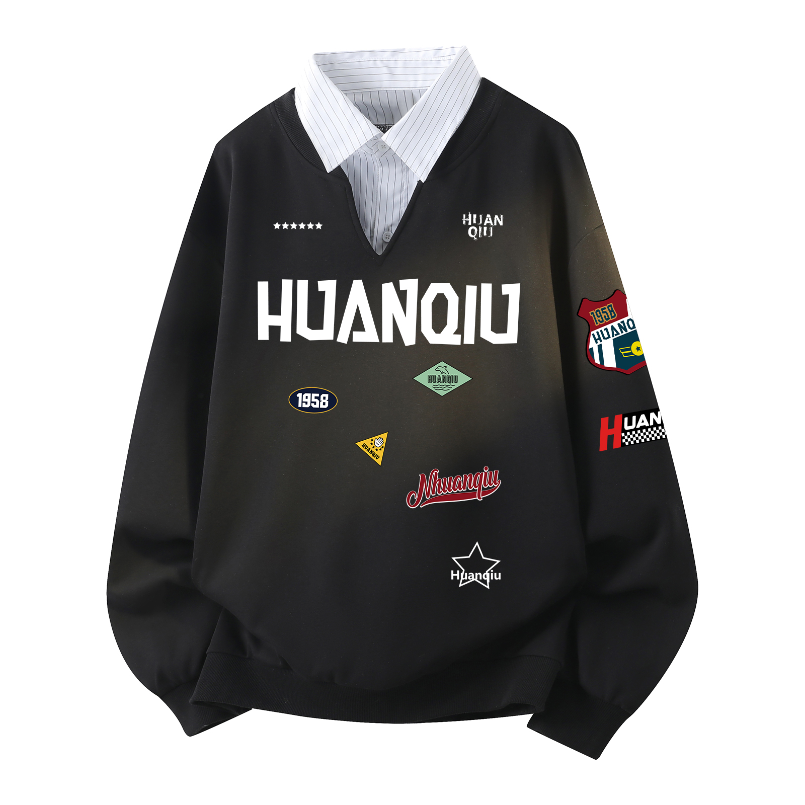 

Поло Unisex Lapel Moderate Mock Two Piece HUANQIU, черный