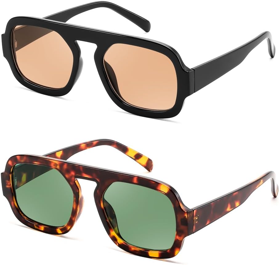 

Солнцезащитные очки FEISEDY в стиле ретро, ​​квадратные, авиаторские, для женщин и мужчин, винтажные, 70-е годы, модные, в пластиковой оправе, артикул B4158, (2 Pack) Black/Champage & Tortoise/Green