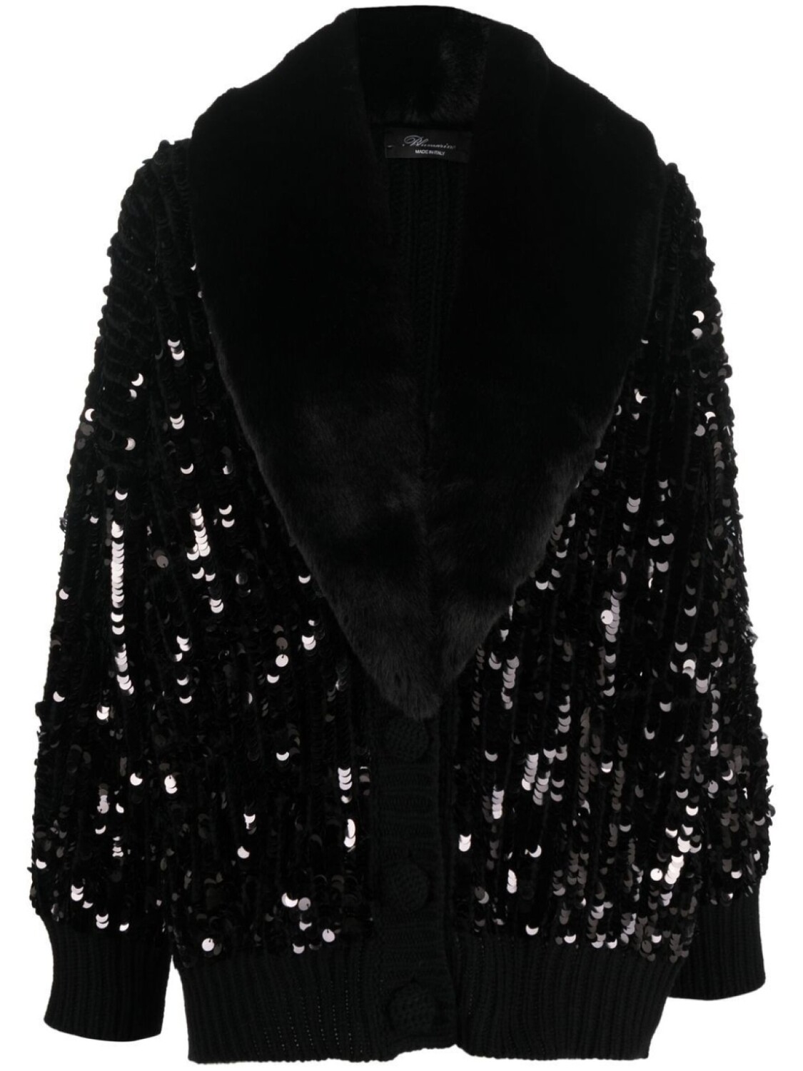 

Кардиган с искусственным мехом и пайетками Blumarine, черный