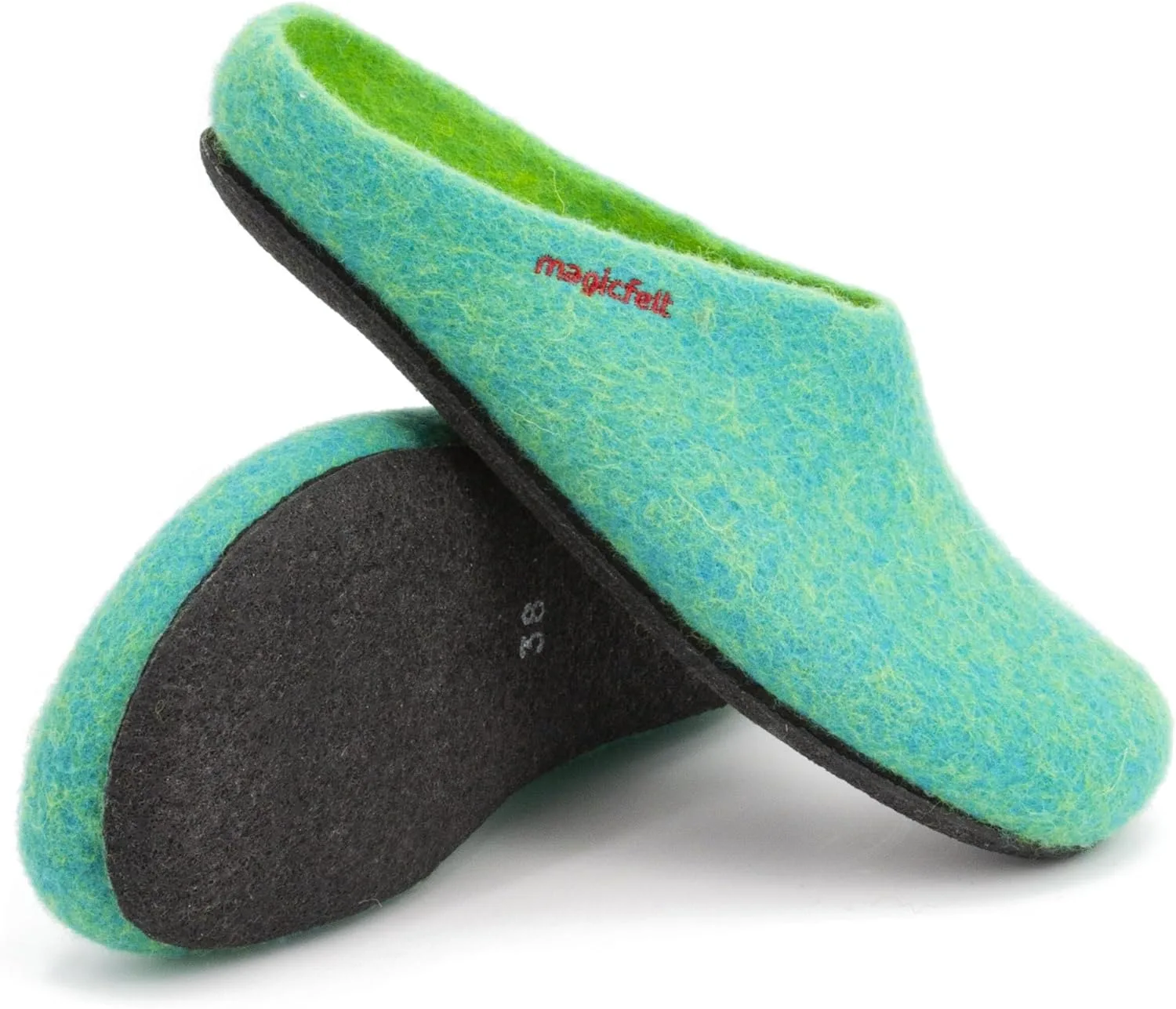 Тапочки MagicFelt AN 709 из чистой натуральной шерсти для мужчин и женщин - нескользящие и анатомической формы, изумрудный