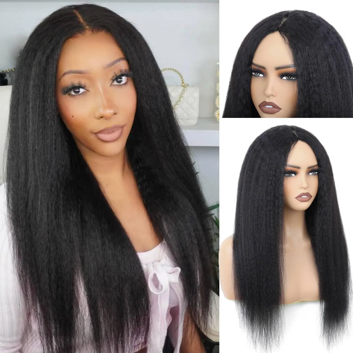 Женский парик V Part Kinkystraight из натуральных волос Aiqi Hair