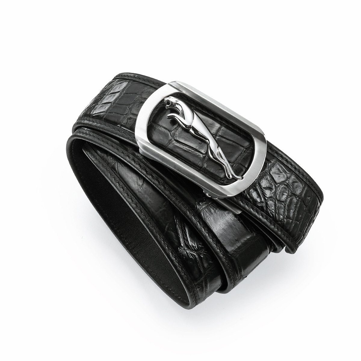 

JAGUAR Кожаный ремень из крокодиловой кожи мужской black 3.5 см