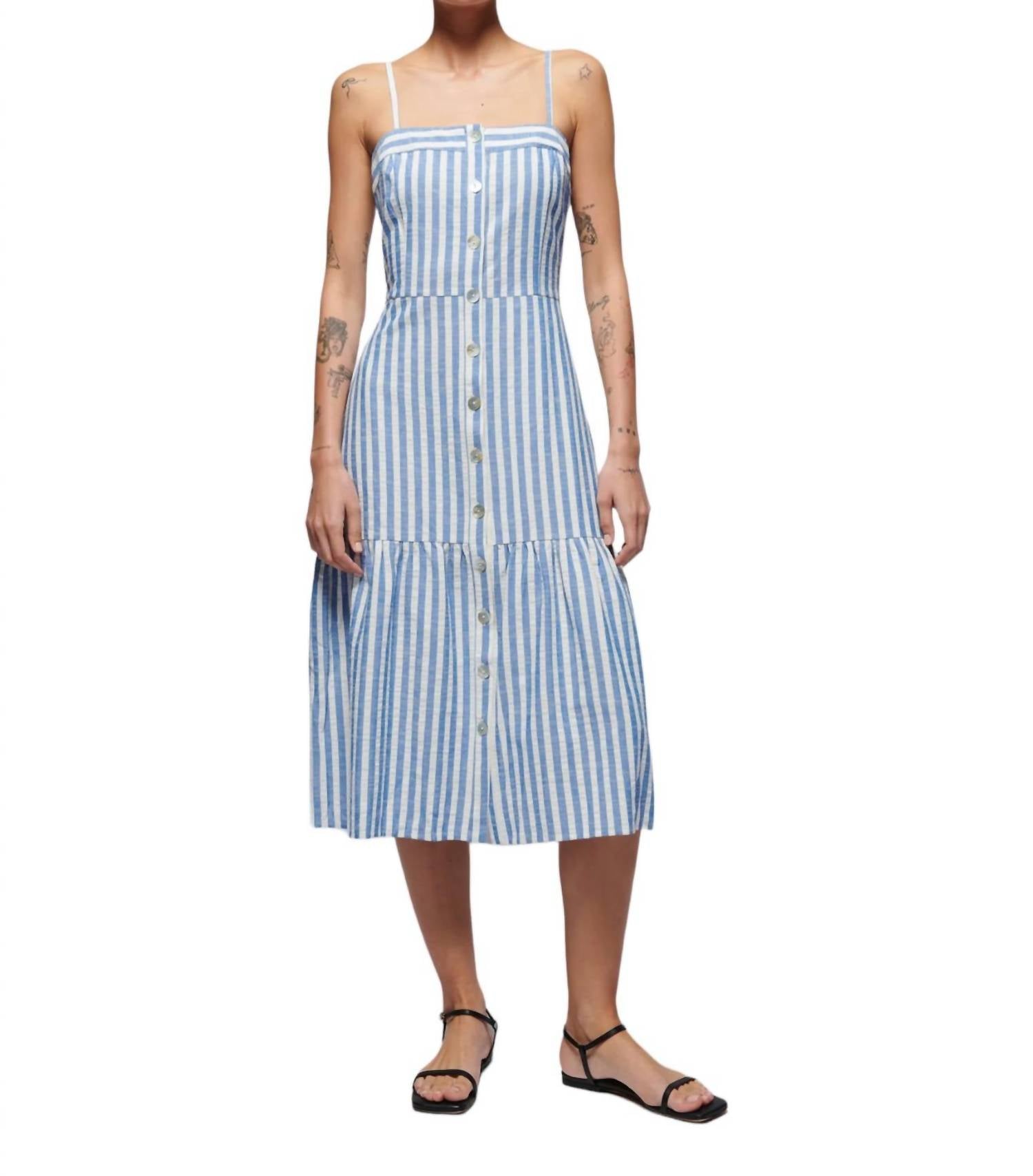 

Одноярусное платье Luciana Stripe в парижскую синюю полоску Nation LTD