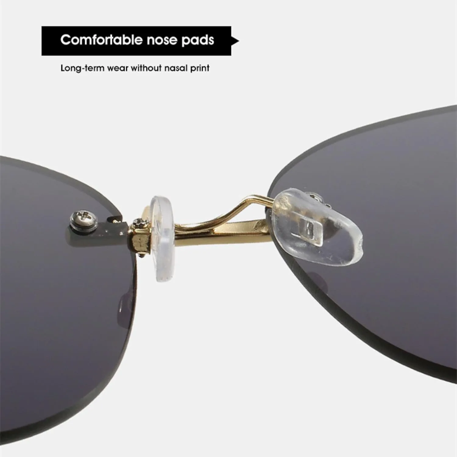 

Модные солнцезащитные очки без оправы для женщин и мужчин в винтажном стиле с заклепками, летние, для путешествий, с защитой от УФ-излучения UV400 Generic, Gold Gray