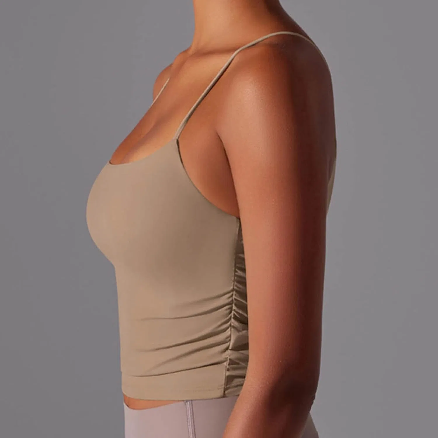 Топ-майка женская спортивная, бренд Generic, цвет Khaki — фото 4