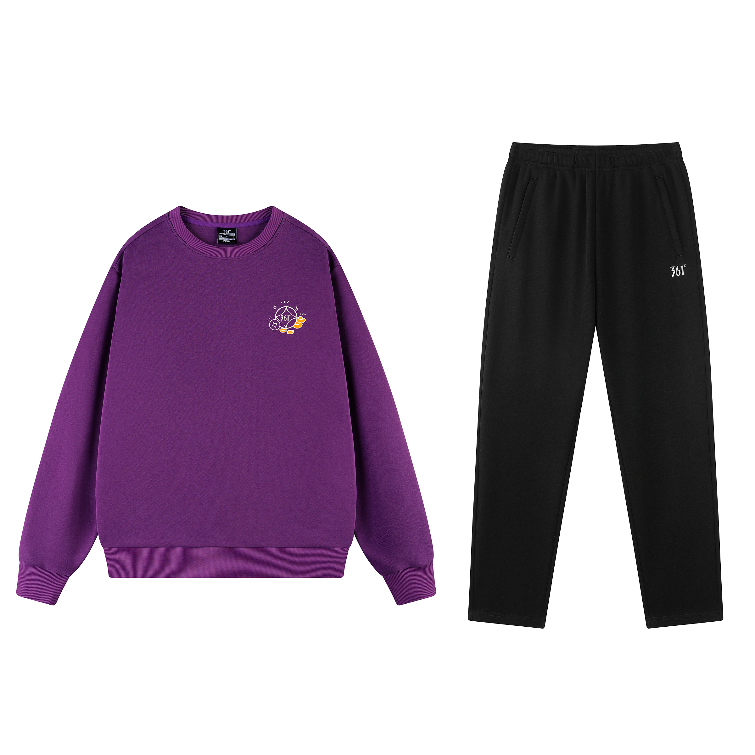 

Свитшот-сет Unisex Crew Neck Moderate 361°, set (deep smoke фиолетовый top+super черный pants)