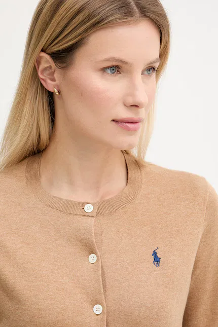 Кардиган женский вязаный из хлопка Polo Ralph Lauren, коричневый — фото 4