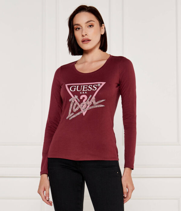 

Лонгслив женский Guess Jeans из органического хлопка со стразами, бургундия