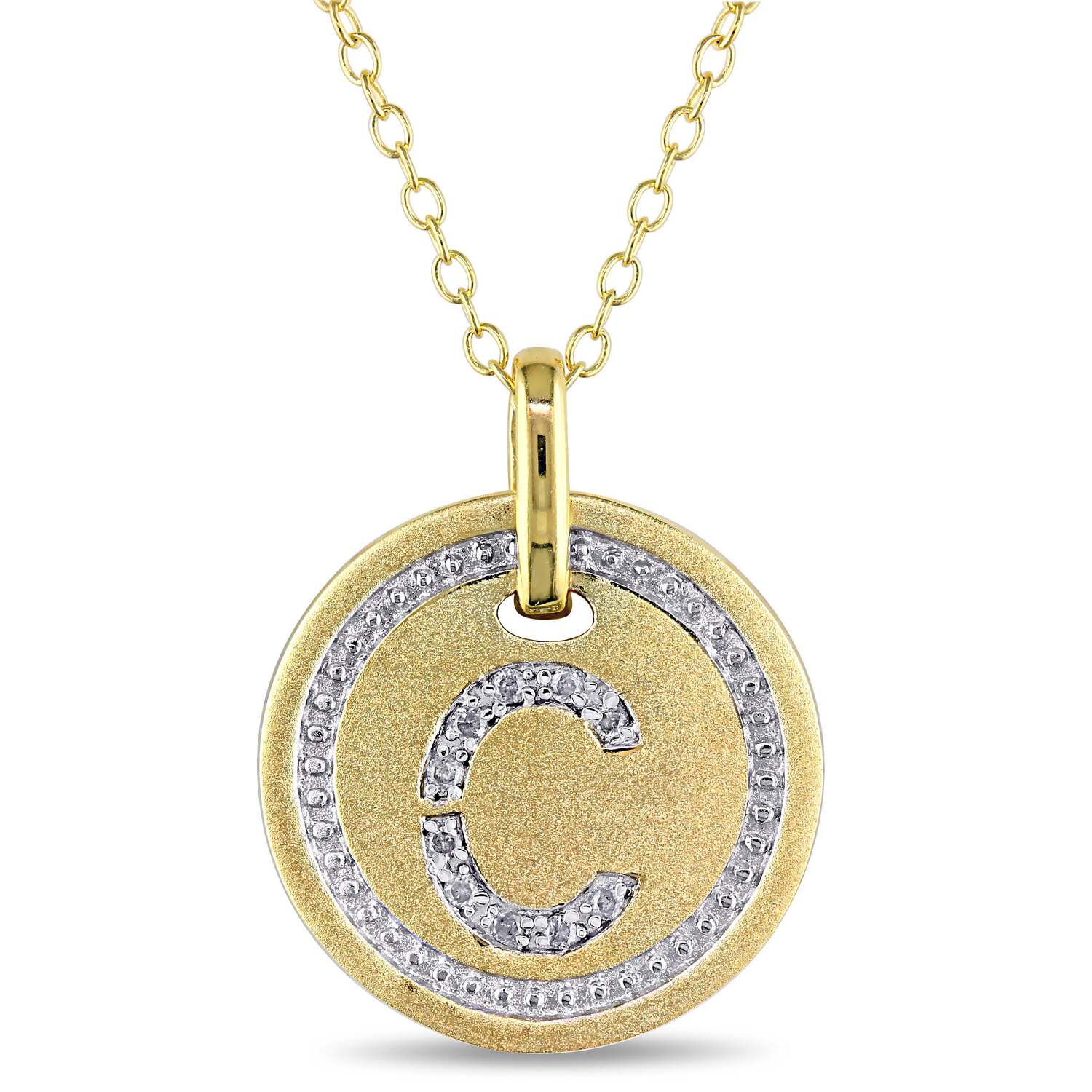 

Подвеска Mimi & Max C Initial Diamond Accent с цепочкой из стерлингового серебра с желтым покрытием Mimi & Max, желтый