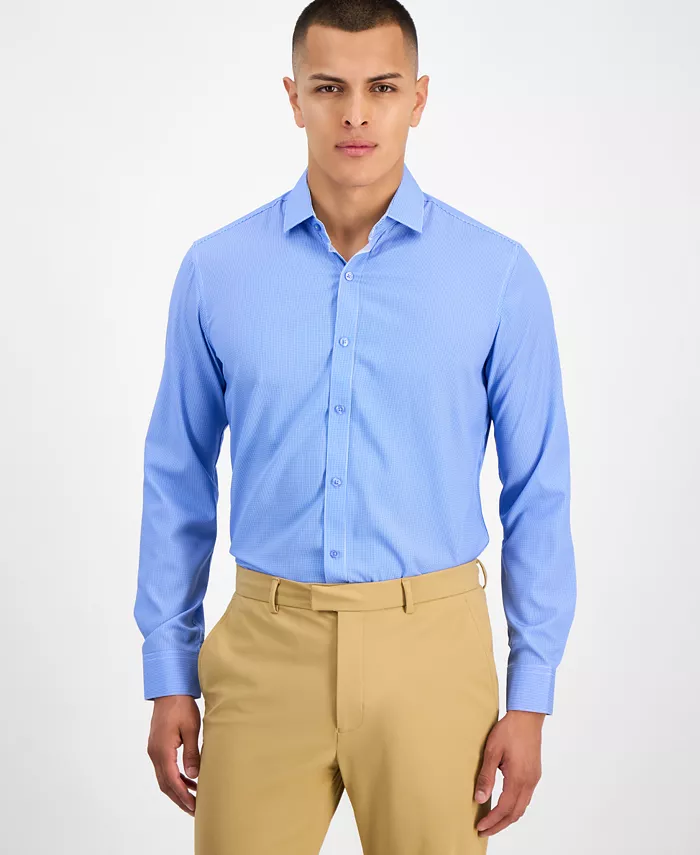 

Мужская облегающая рубашка мини-шотландка с четырехсторонним стретчем Tom Baine, синий