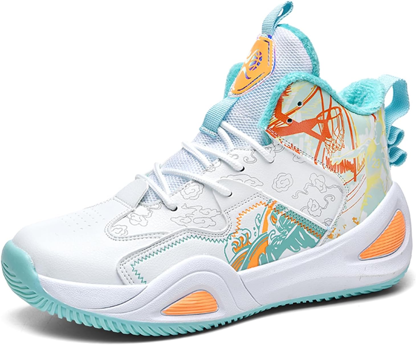 

Мужские высокие кожаные кроссовки с круглым носком, дышащие, на шнуровке, противоскользящие баскетбольные кроссовки, повседневные, с амортизирующей подошвой, удобные и стильные спортивные кроссовки, подходят для учебы, бега и путешествий Qaotero...