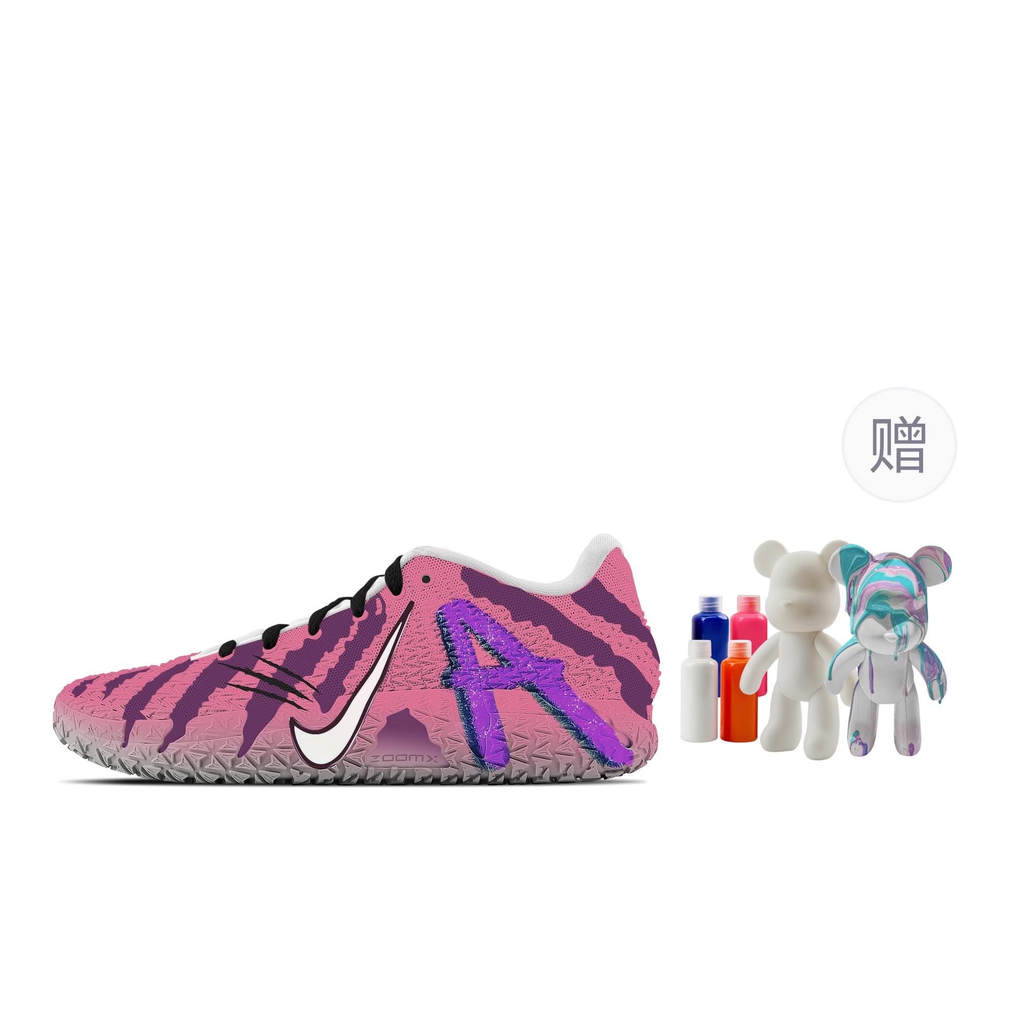 Nike Баскетбольные кроссовки Ja Morant 3 Gengar, Fluid Bear, износостойкие, низкие, унисекс, розовые, фиолетовые