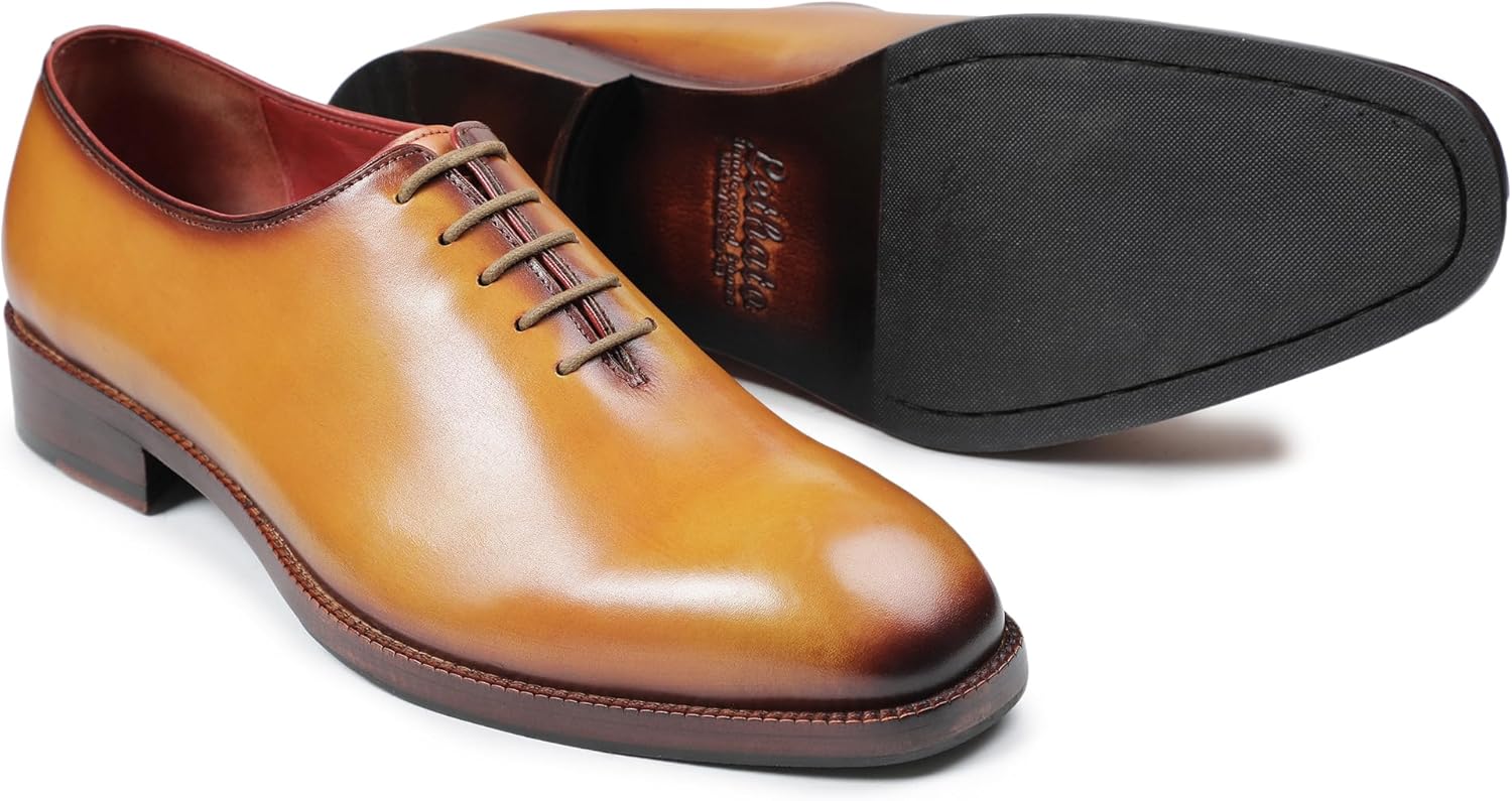Мужские классические туфли Oxford Lethato Handcrafted из натуральной кожи на шнуровке, золотой — фото 3