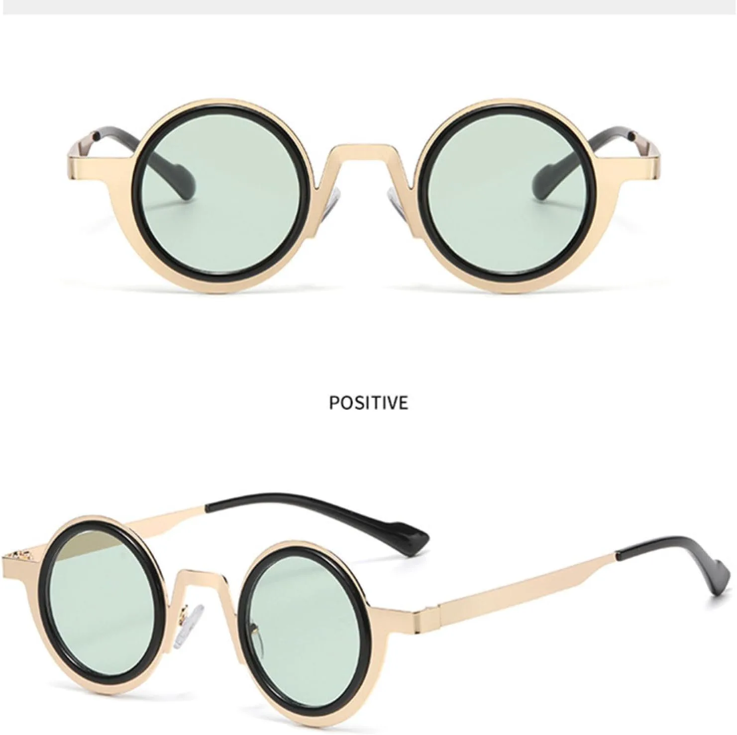 

Ретро маленькие круглые панк металлические солнцезащитные очки для женщин, защита от УФ-излучения UV400, модные прозрачные, для мужчин TKKTLLT, Black Champagne