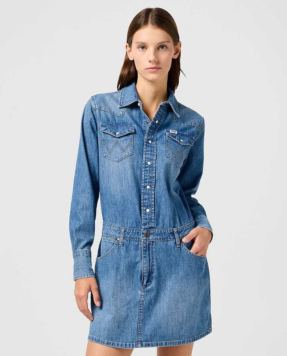 

Короткое джинсовое платье с длинными рукавами Wrangler, индиго