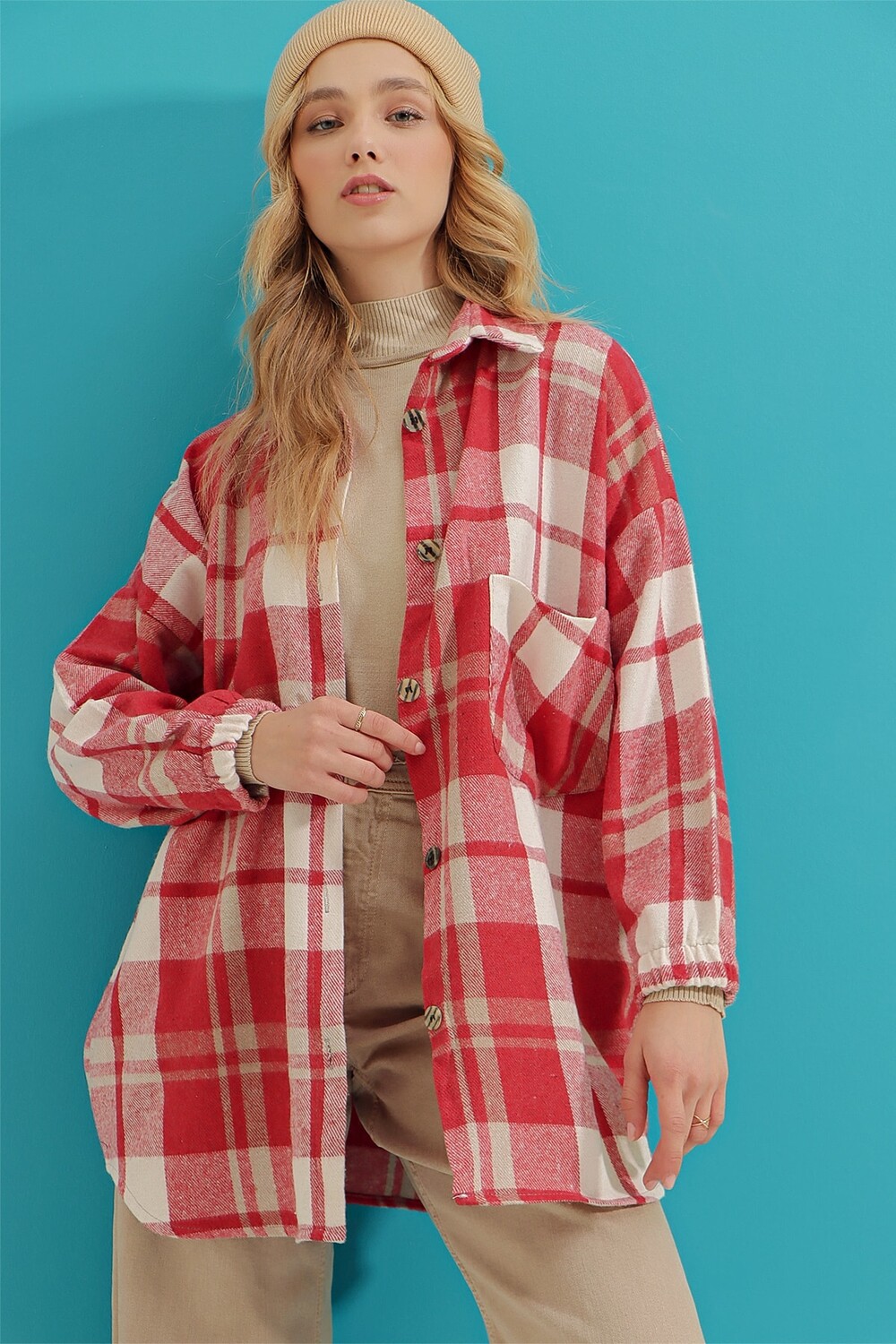 

Рубашка - Красная - Oversize Trend Alaçatı Stili, красный