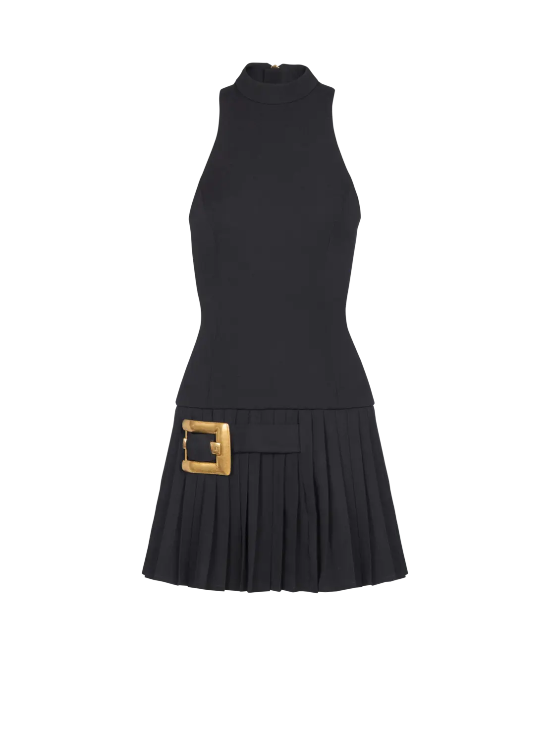 

Расклешенное платье из ткани гран-де-пудр с поясом Balmain, черный